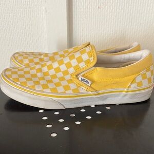 Vans Yellow and White Checkerboard Slip-Ons